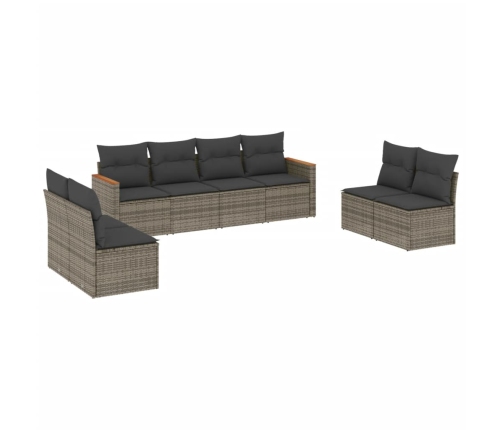 Set de sofás de jardín 8 pzas y cojines ratán sintético gris