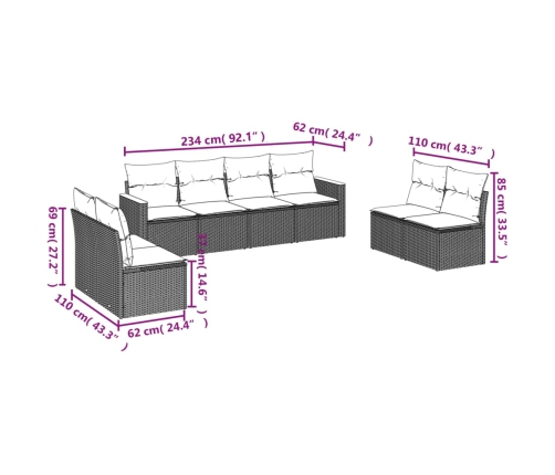 Set de sofás de jardín 8 pzas y cojines ratán sintético gris