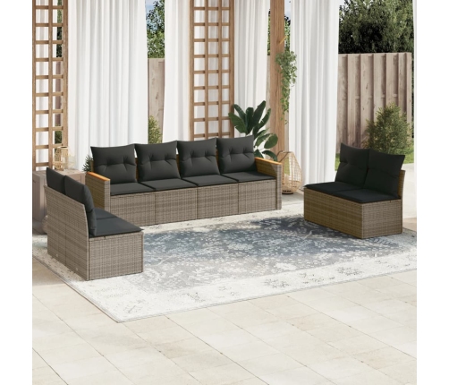 Set de sofás de jardín 8 pzas y cojines ratán sintético gris