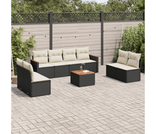 Set de sofás de jardín 8 piezas y cojines ratán sintético negro