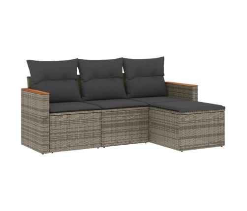 Set de sofás de jardín 4 pzas y cojines ratán sintético gris