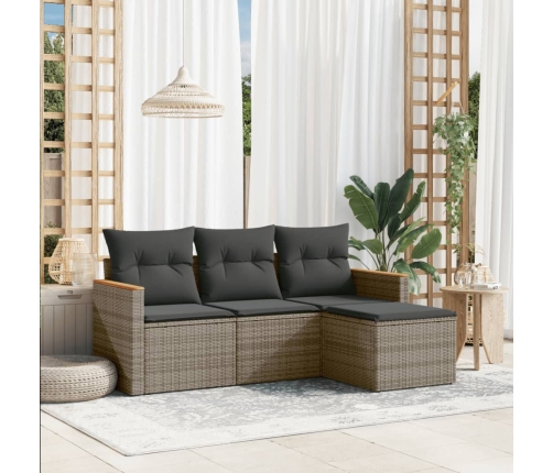 Set de sofás de jardín 4 pzas y cojines ratán sintético gris