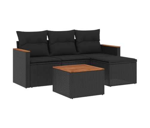 Set de muebles de jardín 5 pzas y cojines ratán sintético negro