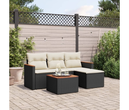 Set de muebles de jardín 5 pzas y cojines ratán sintético negro