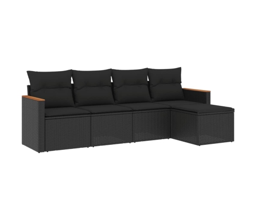 Set de muebles de jardín 5 pzas y cojines ratán sintético negro