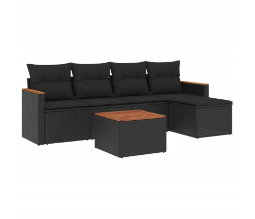 Set de sofás de jardín 6 piezas y cojines ratán sintético negro