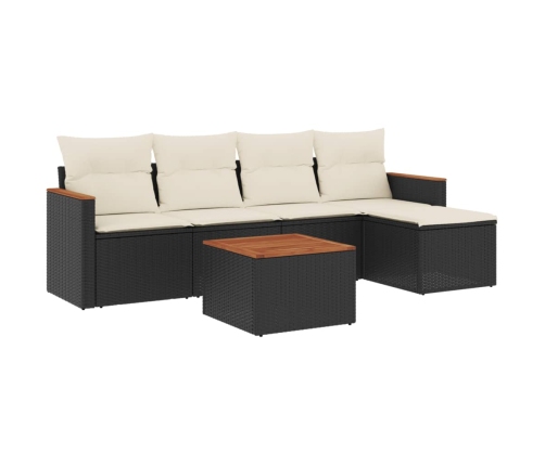 Set de sofás de jardín 6 piezas y cojines ratán sintético negro