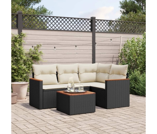 Set de muebles de jardín 5 pzas y cojines ratán sintético negro