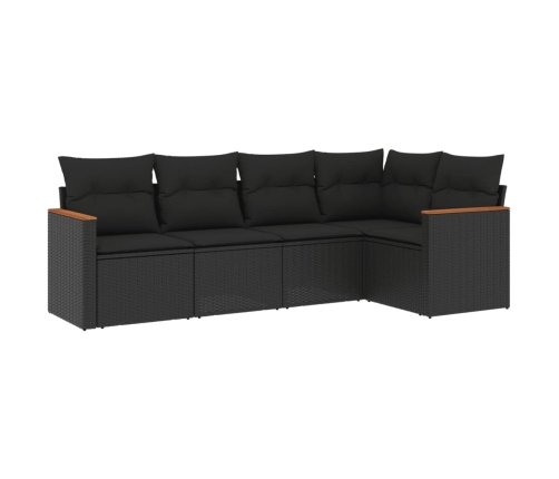 Set de muebles de jardín 5 pzas y cojines ratán sintético negro