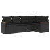 Set de muebles de jardín 5 pzas y cojines ratán sintético negro