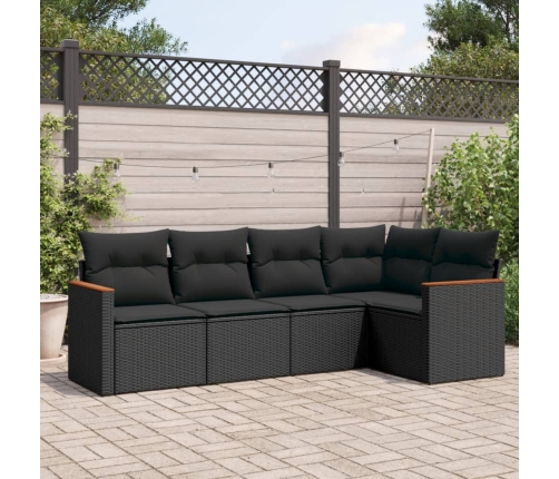 Set de muebles de jardín 5 pzas y cojines ratán sintético negro