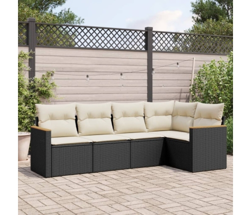 Set de muebles de jardín 5 pzas y cojines ratán sintético negro