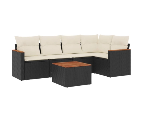 Set de sofás de jardín 6 piezas y cojines ratán sintético negro