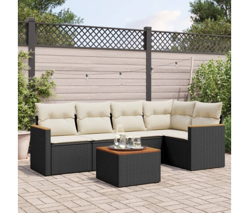 Set de sofás de jardín 6 piezas y cojines ratán sintético negro