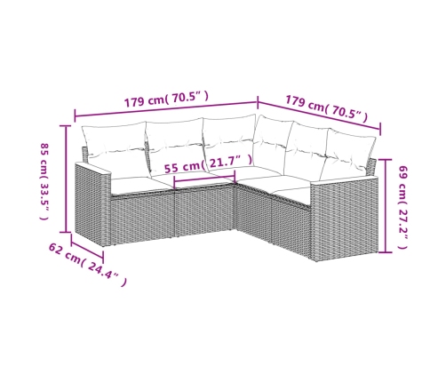 Set de muebles de jardín 5 pzas y cojines ratán sintético negro