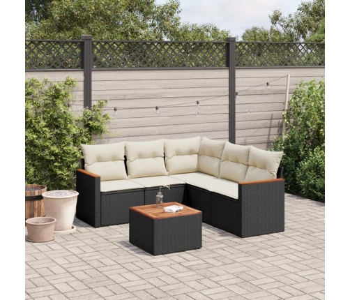 Set de sofás de jardín 6 piezas y cojines ratán sintético negro