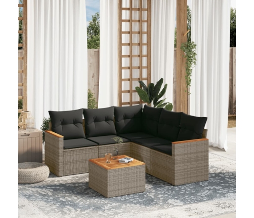Set de muebles de jardín 6 pzas y cojines ratán sintético gris