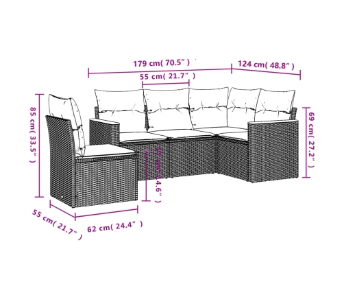Set de muebles de jardín 5 pzas y cojines ratán sintético negro