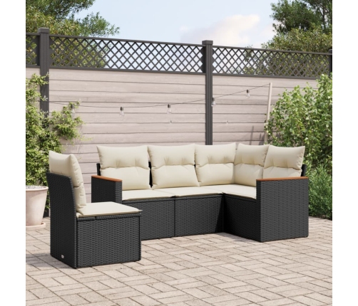 Set de muebles de jardín 5 pzas y cojines ratán sintético negro