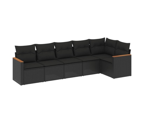 Set de sofás de jardín 6 piezas y cojines ratán sintético negro