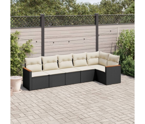 Set de sofás de jardín 6 piezas y cojines ratán sintético negro