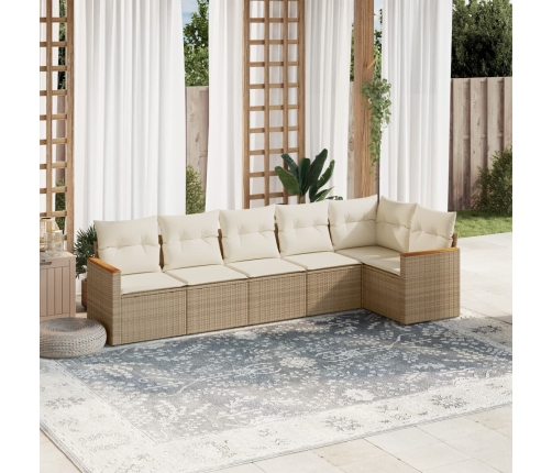 Juego de sofás jardín con cojines 6 pzas ratán sintético beige