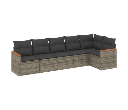 Set de muebles de jardín 6 pzas y cojines ratán sintético gris