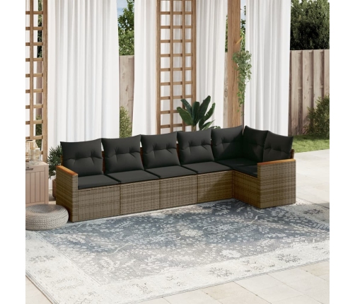 Set de muebles de jardín 6 pzas y cojines ratán sintético gris