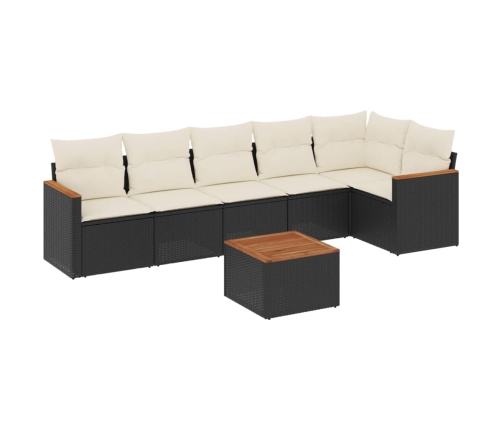 Set de comedor de jardín 7 pzas y cojines ratán sintético negro