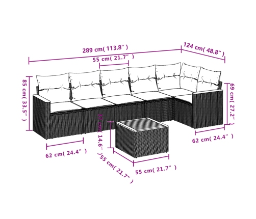 Set sofás de jardín 7 piezas y cojines ratán sintético beige