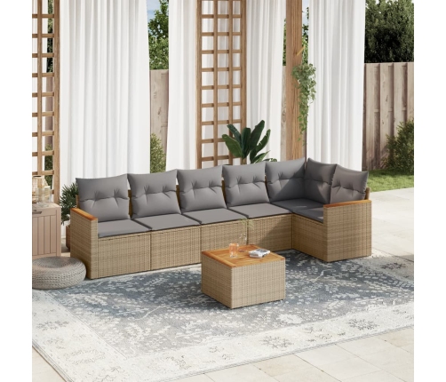 Set sofás de jardín 7 piezas y cojines ratán sintético beige