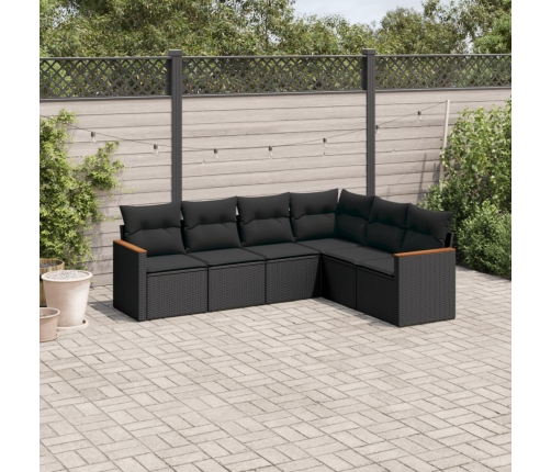 Set de sofás de jardín 6 piezas y cojines ratán sintético negro