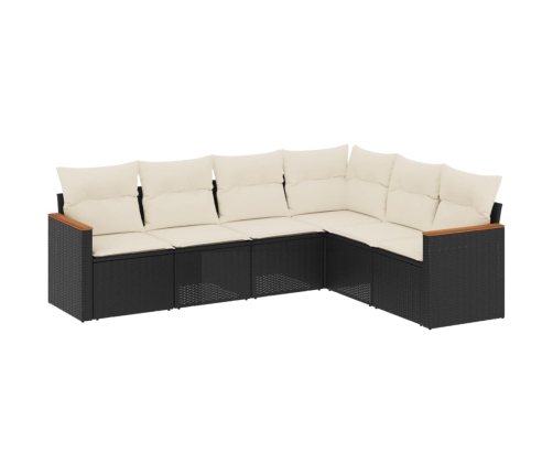 Set de sofás de jardín 6 piezas y cojines ratán sintético negro