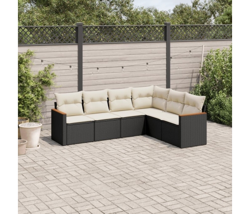 Set de sofás de jardín 6 piezas y cojines ratán sintético negro
