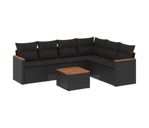 Set de comedor de jardín 7 pzas y cojines ratán sintético negro