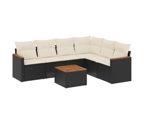 Set de comedor de jardín 7 pzas y cojines ratán sintético negro