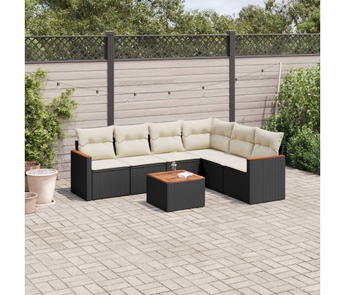 Set de comedor de jardín 7 pzas y cojines ratán sintético negro