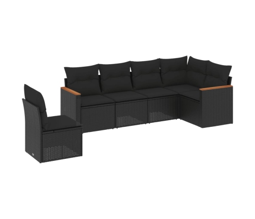 Set de sofás de jardín 6 piezas y cojines ratán sintético negro