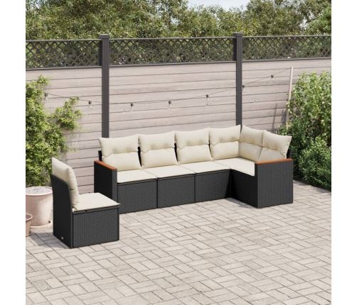 Set de sofás de jardín 6 piezas y cojines ratán sintético negro