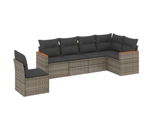 Set de muebles de jardín 6 pzas y cojines ratán sintético gris