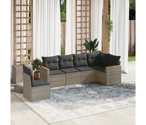 Set de muebles de jardín 6 pzas y cojines ratán sintético gris