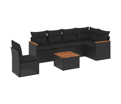 Set de comedor de jardín 7 pzas y cojines ratán sintético negro