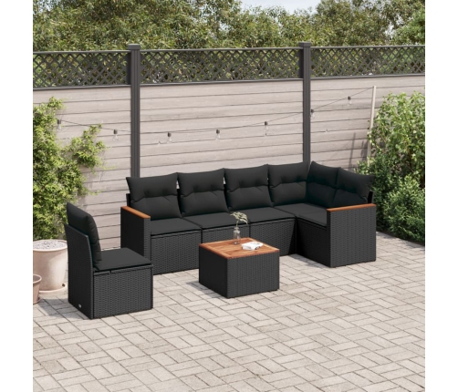 Set de comedor de jardín 7 pzas y cojines ratán sintético negro
