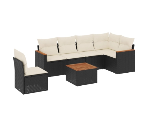 Set de comedor de jardín 7 pzas y cojines ratán sintético negro