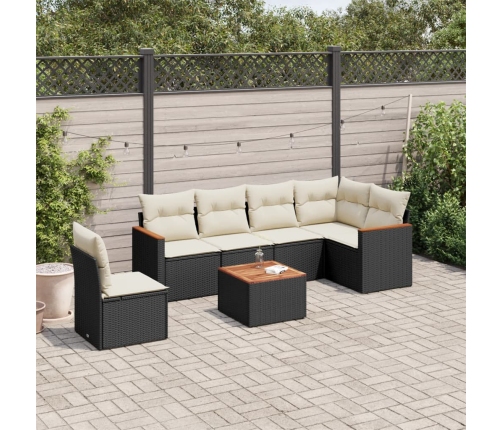 Set de comedor de jardín 7 pzas y cojines ratán sintético negro