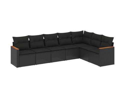 Set de comedor de jardín 7 pzas y cojines ratán sintético negro