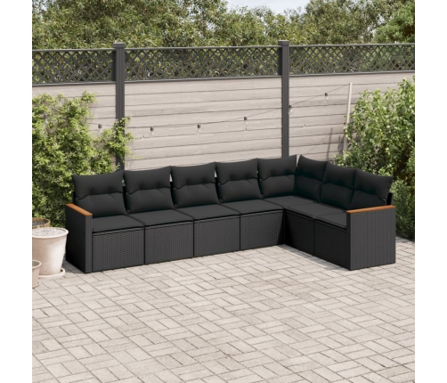 Set de comedor de jardín 7 pzas y cojines ratán sintético negro