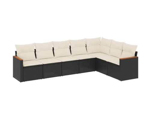 Set de comedor de jardín 7 pzas y cojines ratán sintético negro