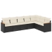 Set de comedor de jardín 7 pzas y cojines ratán sintético negro