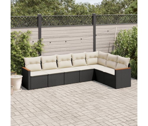 Set de comedor de jardín 7 pzas y cojines ratán sintético negro